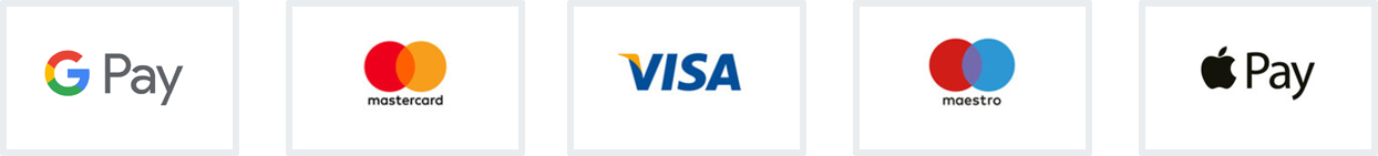 Google Pay, Matercard, Visa, Maestro and Apple Pay Payment logos